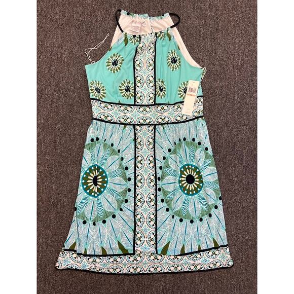 NWT Maggy London Womens Blue Aquamarine Floral Halter Neck Midi Dress Size 12 - Picture 3 of 9